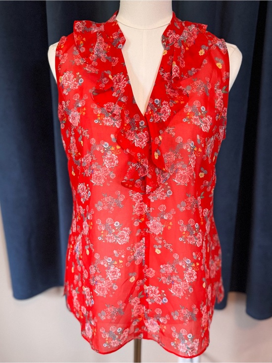 CAbi Tops - CAbi Red Floral Ruffled Sleeveless Blouse